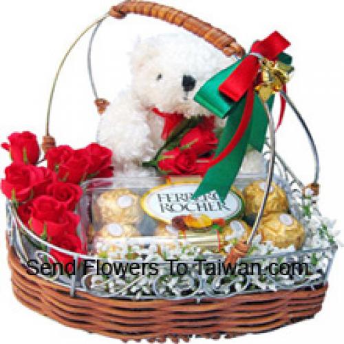 Lindas rosas con lindo peluche y chocolates