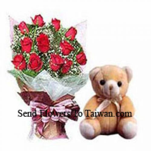 12 Beautiful Roses with Elegant Teddy